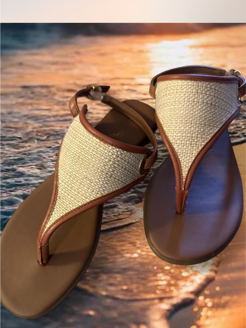 Aerosoles Women’s Brown and Cream Woven Thong Sandals